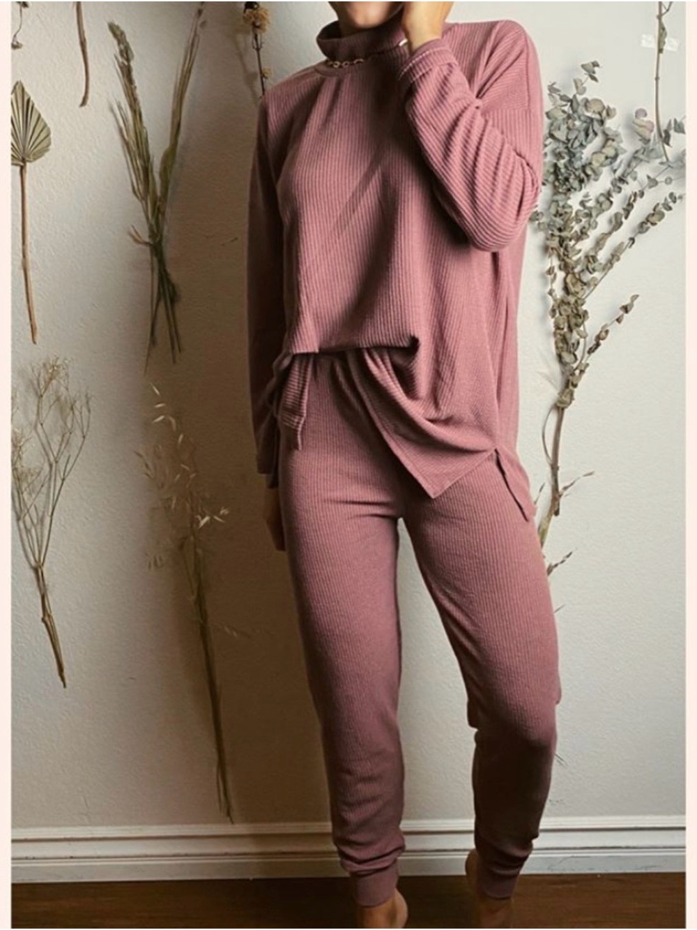 Ribbed Jogger Pants - Dusty Rose